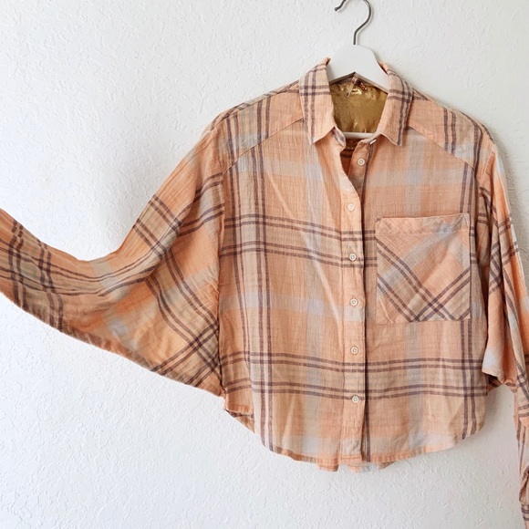 Free People Cutie Cropped Plaid Button Down Top XS - Picture 8 of 11